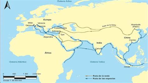 Mapa antiguo de la ruta comercial de especias y animales exóticos entre India y el Mediterráneo
