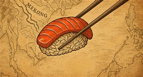 Esquema visual del origen y evolución del sushi desde el narezushi hasta las formas modernas