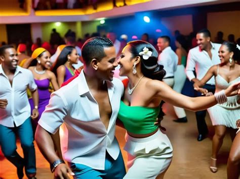 Bailarines de merengue en acción, mostrando su vestimenta