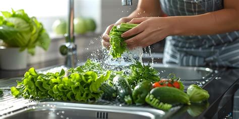 Imagen ilustrativa de una persona lavando verduras bajo el grifo
