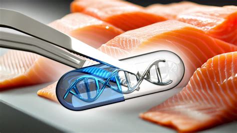 Imagen conceptual de salmón cultivado en laboratorio o diagrama del proceso