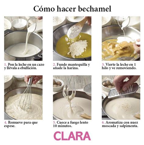 Infografía mostrando los pasos para hacer una bechamel cremosa.
