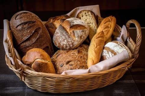 Variedad de panes integrales y de centeno en una cesta