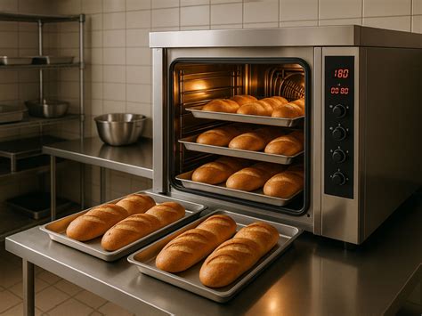 Esquema de un horno de pan con vapor y temperaturas
