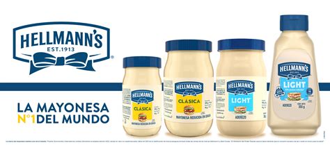 Foto de distintas presentaciones de mayonesa Hellmann's: frascos de varios tamaños, doypack y squeeze