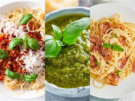 Diferentes tipos de pastas con salsas variadas, mostrando la versatilidad culinaria