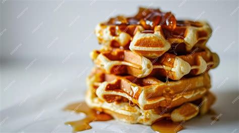 Waffle en primer plano con jarabe de arce y frutos rojos