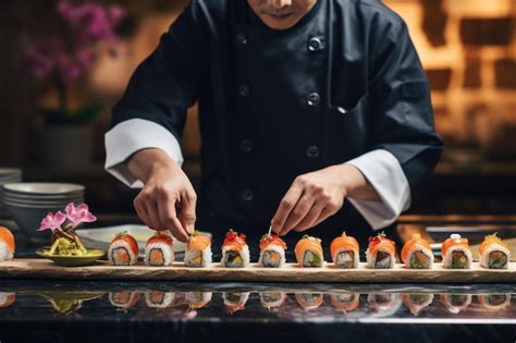 Foto de una persona preparando sushi con un chef instructor