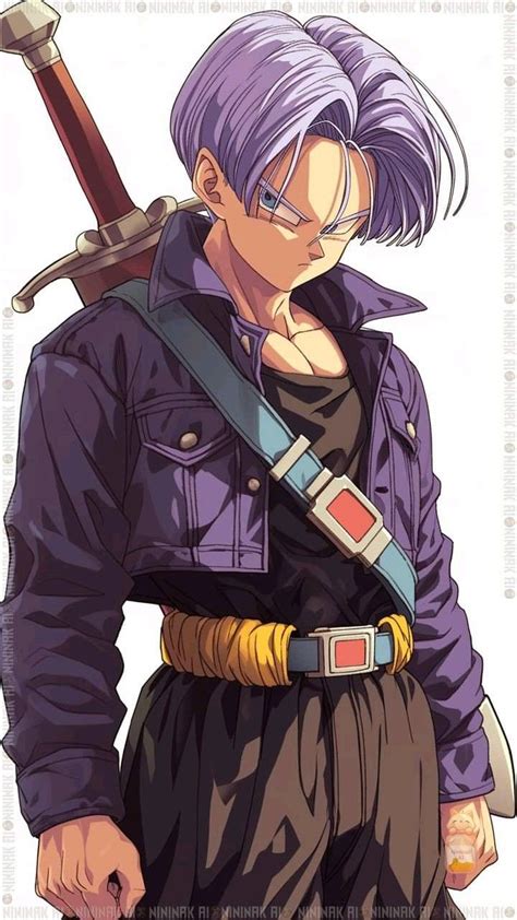 Ilustración de Trunks Xeno y el Guerrero de Negro del Futuro en combate