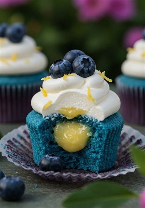 Cupcakes de arándanos azules con glaseado