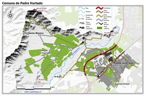 Mapa de ubicación del proyecto en la comuna de Padre Hurtado destacando la cercanía con áreas verdes y rutas principales