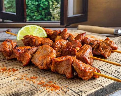 Imagen de anticuchos de cerdo marinados en un bol, listos para ser ensartados en fierros.