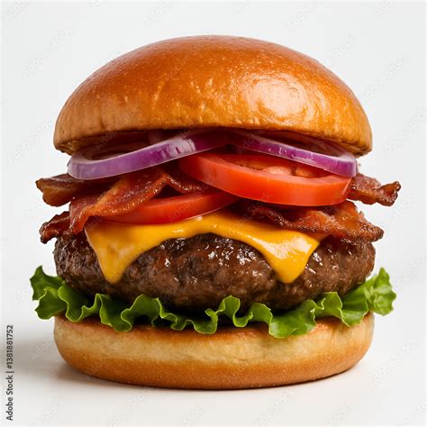 Hamburguesa gourmet con carne fresca, queso derretido y vegetales, acompañada de papas fritas