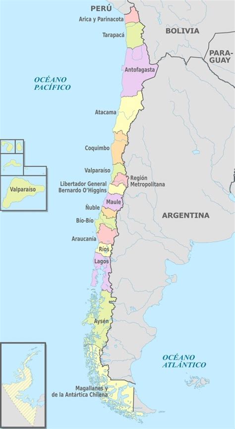 Mapa de Chile destacando la región sur