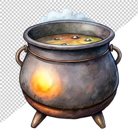 Ilustración histórica de una sopa cocinándose en un caldero sobre brasas.
