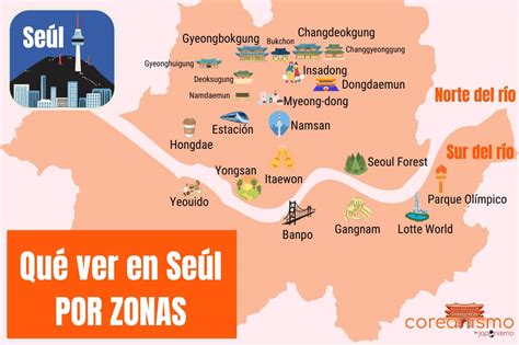 Mapa de Seúl destacando zonas con puestos de dulces