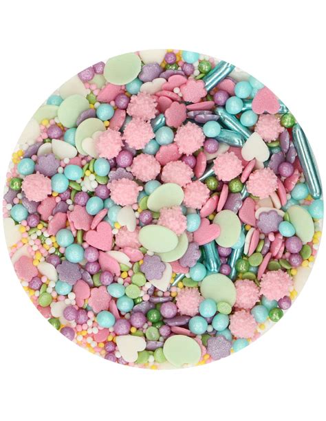 Variedad de flores de azúcar y sprinkles para decoración de postres
