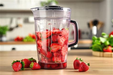 ilustración de fresas frescas y leche siendo vertidas en una licuadora para hacer malteada