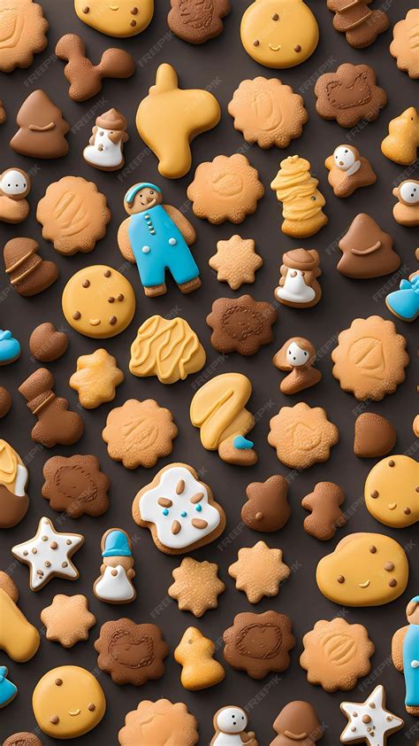 Ilustración de galletas variadas, algunas con formas divertidas y otras más clásicas.