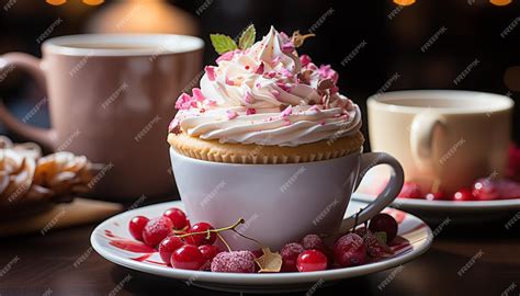 Mesa elegante con una taza de café recién hecho rodeada de diversos postres y repostería artesanal