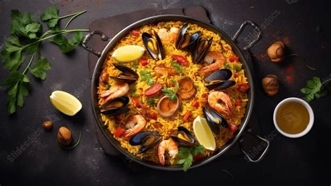 Paella de mariscos recién hecha