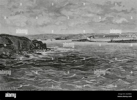 Grabado o ilustración antigua de Mahón, Menorca
