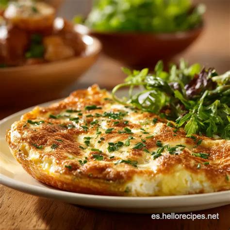 Foto de un omelette francés con queso cremoso y chives