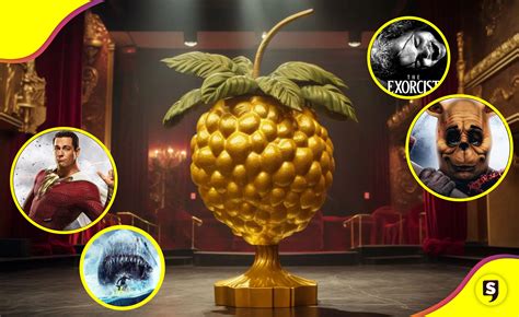 Trofeo de los Premios Golden Raspberry: una frambuesa dorada sobre un carrete de película