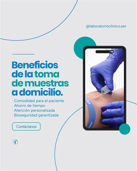 Infografía: Beneficios de los exámenes de laboratorio a domicilio (comodidad, seguridad, ahorro de tiempo, atención profesional)