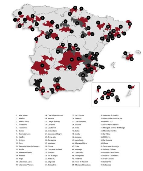 Mapa de España resaltando las regiones con Denominaciones de Origen Protegida para jamón ibérico.