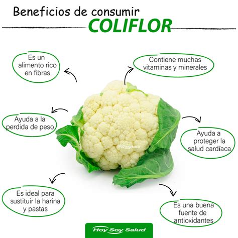 Infografía con los beneficios de la coliflor y su familia crucífera