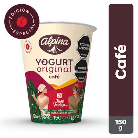 Yogurt de café Alpina Juan Valdez, producto y logo de ambas marcas