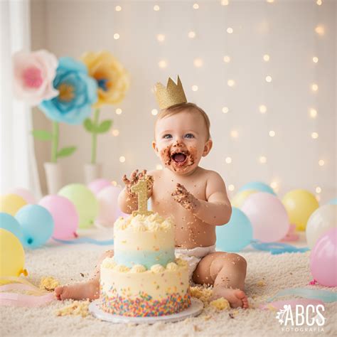 Smash cake para primer cumpleaños decorado con frutas frescas y frosting