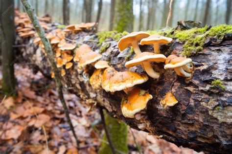 Hongo saprófito creciendo sobre un tronco caído en el bosque