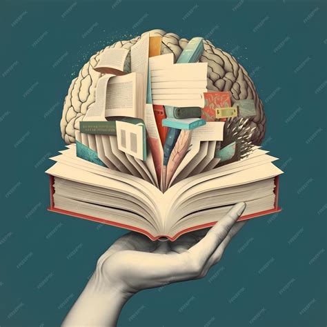 Esquema de un cerebro humano conectándose con símbolos de ciencia y libros abiertos