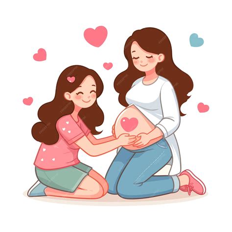 Foto de una madre embarazada abrazando a su hija mayor