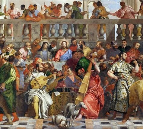 Cuadro de Las bodas de Caná con detalles de cubiertos y servilletas