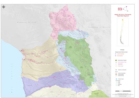 Mapa de la comuna de Camarones en la región de Arica y Parinacota, Chile