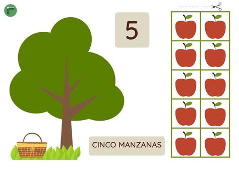 Esquema gráfico que muestra un árbol con manzanas, una fila de círculos de colores y una recta numérica del 1 al 9 con flechas de dirección para el ejercicio de arrastrar y soltar.