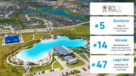 Infografía mostrando el ranking RCLCO 2025 con los proyectos de Crystal Lagoons destacados.