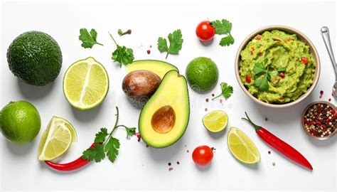 Fotografía variada de ingredientes frescos para tacos: tomates, cebollas, chiles, cilantro, aguacates.