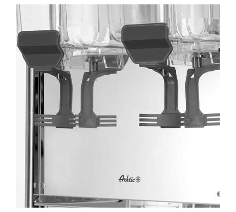 Imagen de un dispensador de zumos con varios depósitos transparentes, mostrando diferentes tipos de bebidas.