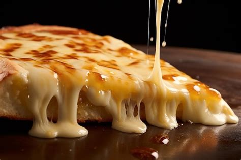 Primer plano de queso derretido en una pizza o plato.