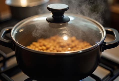 cazo con lentejas cocinándose a fuego lento