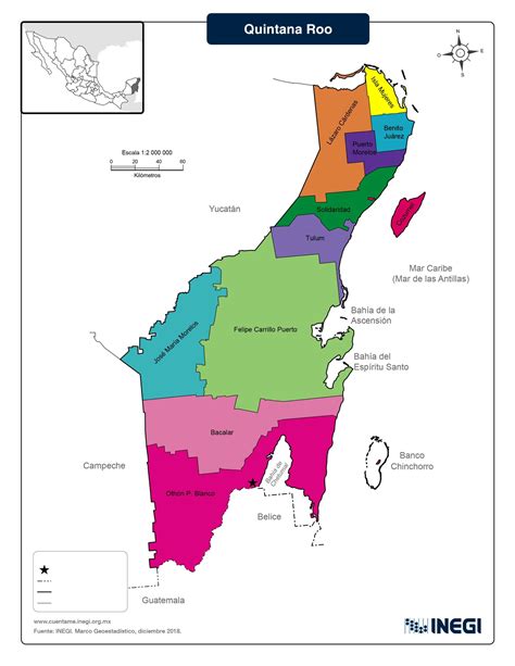 Mapa de Quintana Roo destacando destinos turísticos