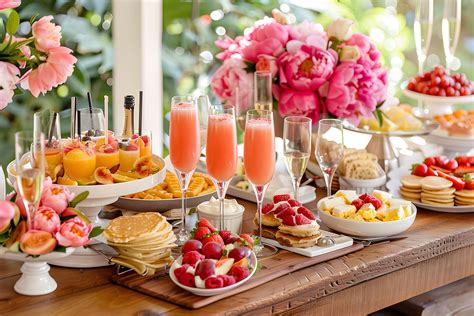 Mesa de brunch familiar con variedad de platos dulces y salados