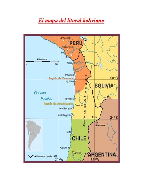 Mapa de la región del Litoral boliviano antes de la Guerra del Pacífico, mostrando Cobija/Puerto La Mar