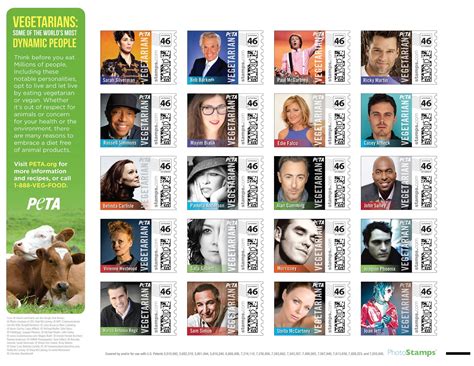 Celebridades vegetarianas y veganas en sellos conmemorativos