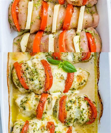 pechuga de pollo cortada al estilo hasselback con tomate y mozzarella horneada