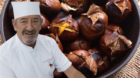 Castañas con un corte en cruz listas para cocinar